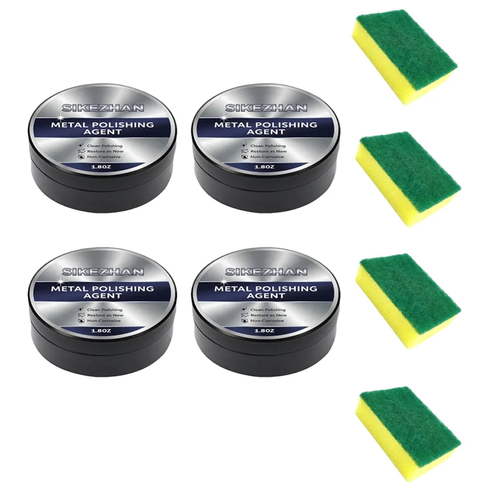 Metal Polishing Paste w/ Sponge Rust Oxidation Stain Remover Restore Shine Cookware Stainless Steel Brass Silver Polish Home Oasis Select 7.2oz