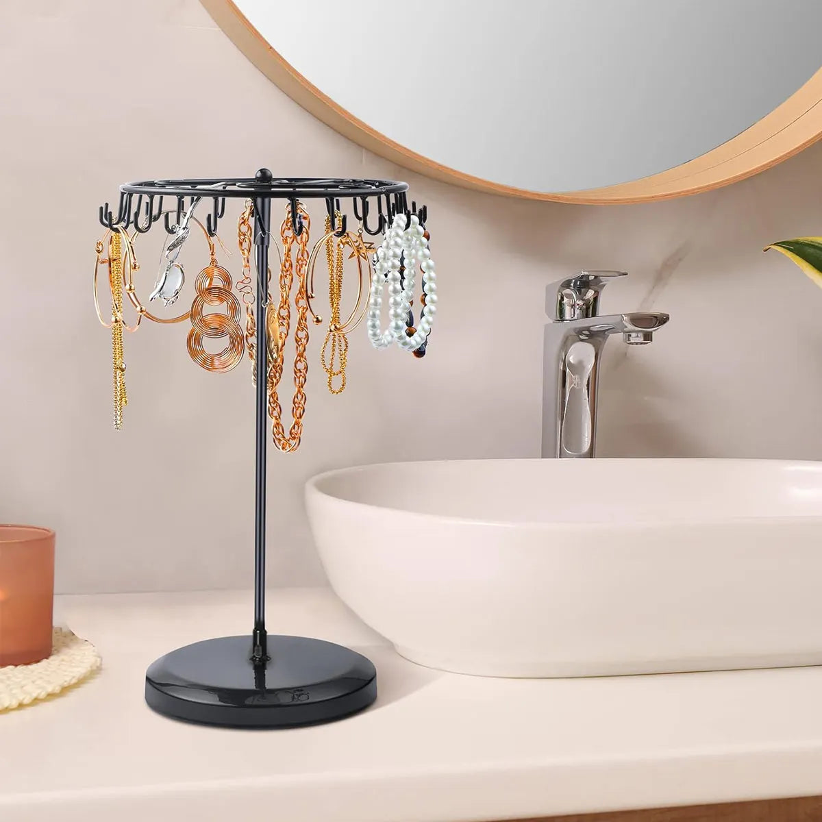 1pc Iron Jewelry Rack, Rotating Necklace Display Rack with 23 Hooks, Jewelry Storage Rack, Suitable for Earrings, Bracelets, Etc Oasis Select