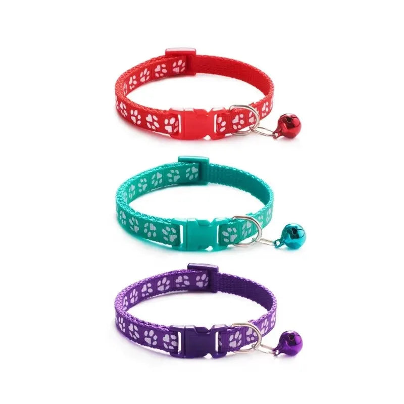 1 Pet Collar Bell Cartoon Footprints Colorful Dog Puppy Cat