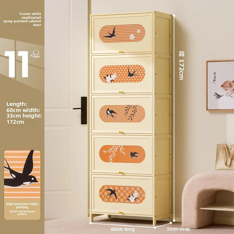 Home shoe cabinet Home entrance Indoor solid wood porch cabinet Large capacity shoe rack Cream style retro storage Oasis Select Eleven floors 60