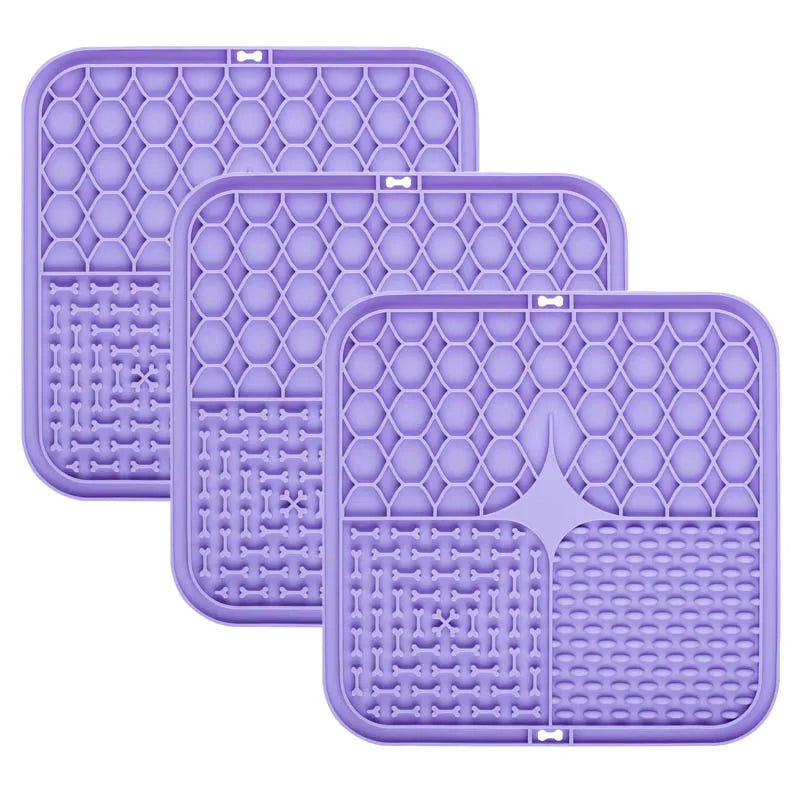 Food Grade Silicone Pet Dog and Cat Anti-Choking Slow Eating Tableware Tray Licking Mat Licking Plate Pet Yogurt Placemat Oasis Select purple-3pcs 15.5cmX15.5cm
