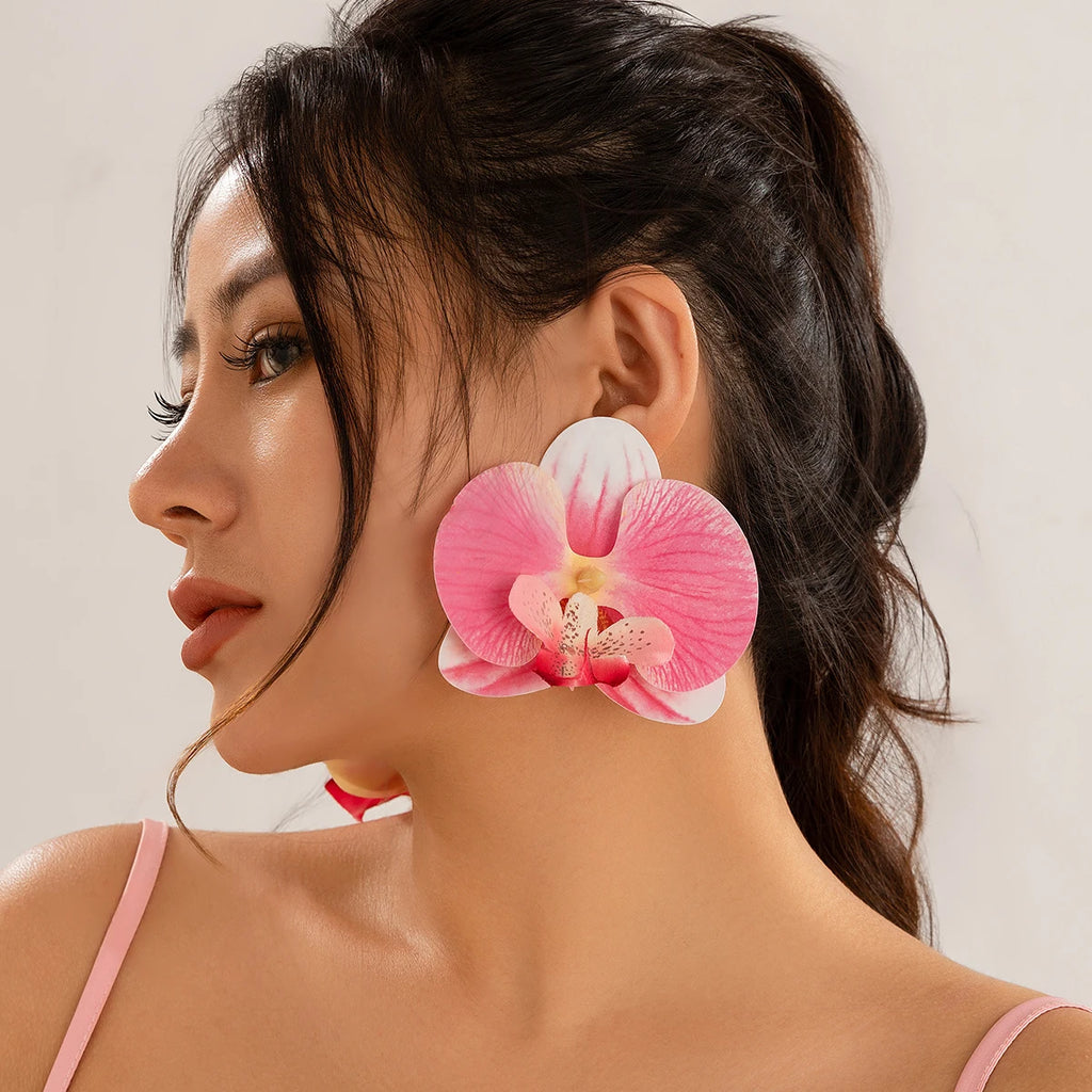 IngeSight.Z Classic Pink Butterfly Orchid Pendant Earrings Exaggerated Large Flower Earrings for Women 2024 Ear Jewelry Gift Oasis Select