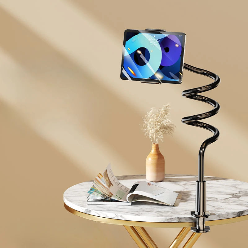 360 Rotating Tablet Phone Holder, Adjustable Phone Stand for Bed & Desk with Flexible Gooseneck, Universal Mount for IPhone Oasis Select black