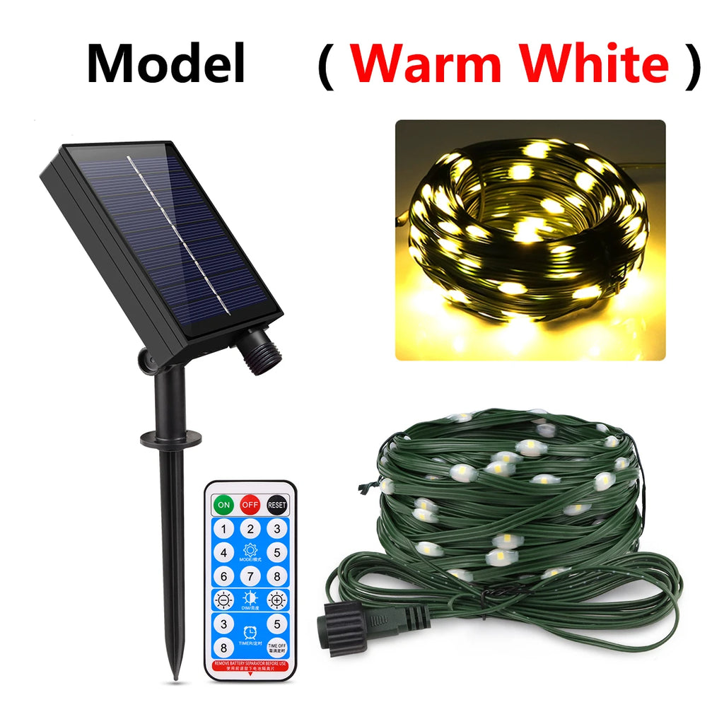 100M/50M/30M/20M/10M Outdoor Solar LED Light String Xmas Holiday Party Festoon Street Yard Wedding Garland Ambinet Decoration Oasis Select Warm White 10M 100LED