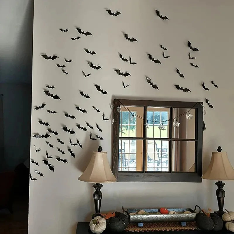 3D Pvc Bat Halloween Decorations on The Wall Black Bats Wall Stickers Halloween Scary Props Oasis Select