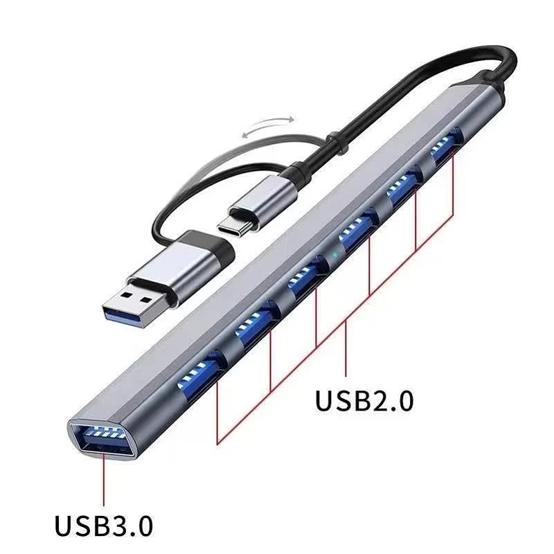 USB+Type C 7 Ports USB 3.0 HUB Expander High Speed OTG Adapter Docking Station For PC Macbook Laptop Hard Drive Mouse Keyboard Oasis Select