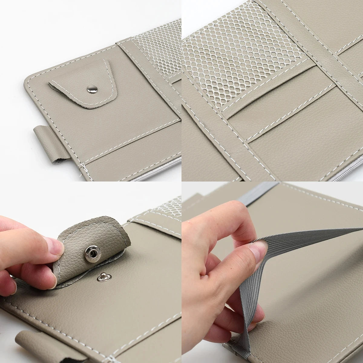 PU Leather Car Sun Visor Organizer – Multi-Pocket Holder