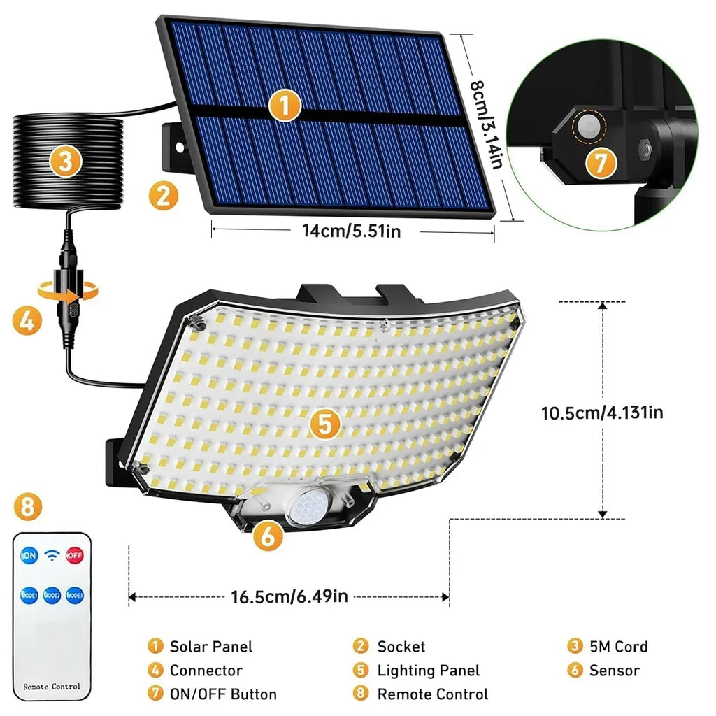 High Power 234LED Sensor Solar Light Outdoor 3 Working Modes IP65 Waterproof Lights for Yard Garden Fence Decorative Wall Light Oasis Select