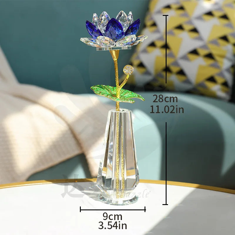 Crystal Lotus Creative New Lotus Living Room Coffee Table Opening New House Good Lianlian Simulation Flower Decoration Oasis Select Vase Blue Lotus