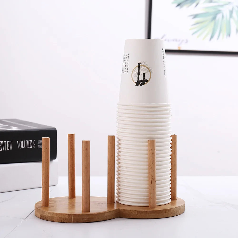 1pc Bamboo Wooden Cup Storage Rack Creative Round DIY Household Cup Holder For Disposable Paper Cup Counter Desktop Storage Rack Oasis Select