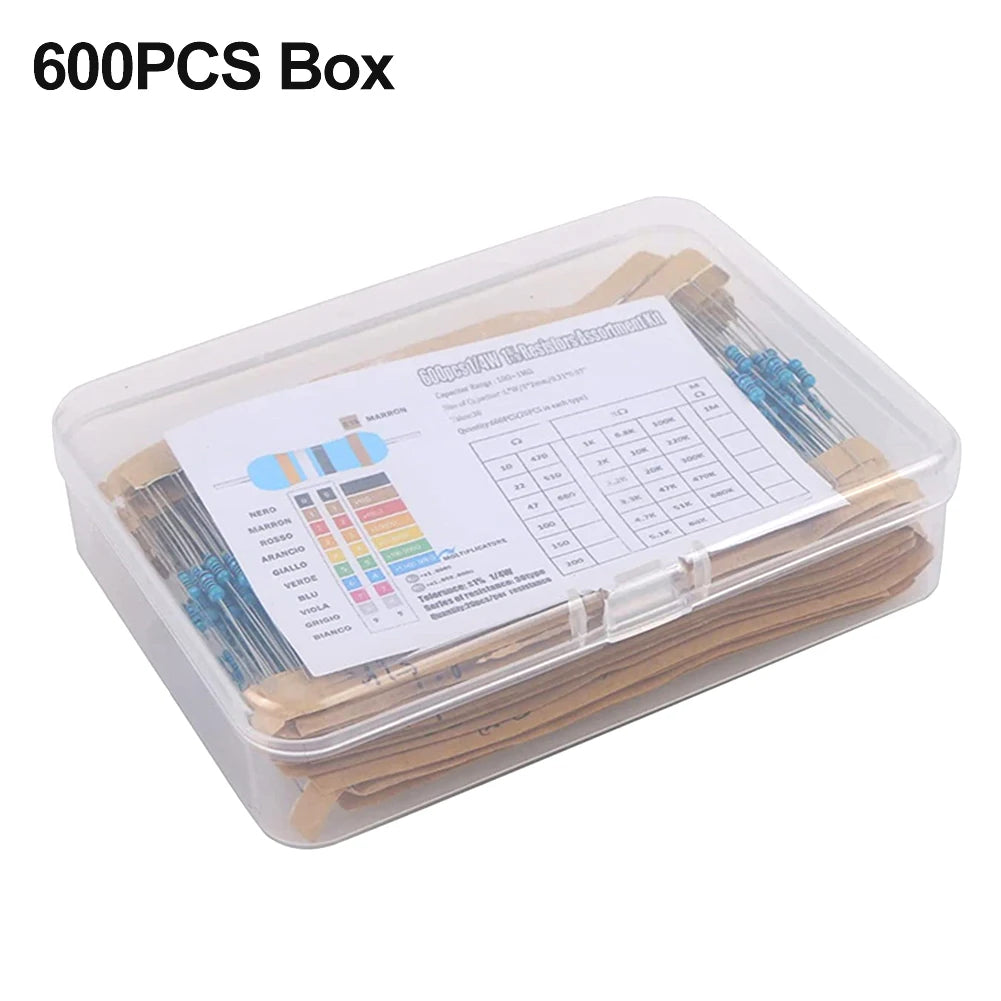 300/600pcs Metal Film Resistor Kit – 30 Values 1% 1/4W 10R–1M Resistor Assortment Kit Oasis Select