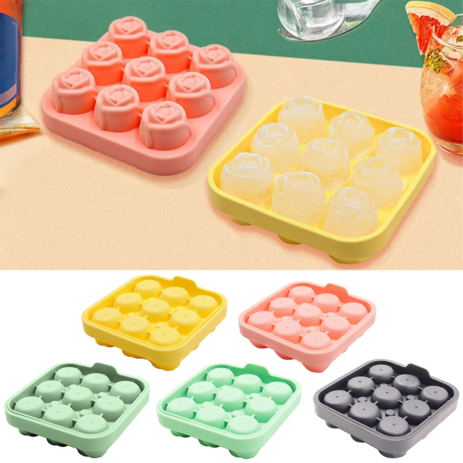 Rose Ice Cube Tray – 9-Cavity Silicone Mold for Whiskey