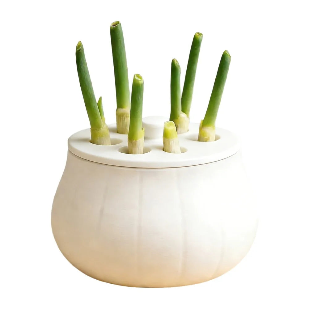 Vertical Hydroponic Green Onion Planter | 7-Hole Space-Saving Hydroponic Planter Oasis Select White