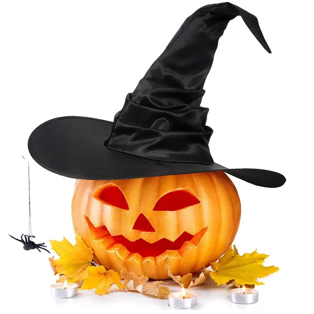 Halloween Witch Hats Black Folds Wizard Hat for Women Men Masquerade Party Cosplay Props Decoration Carnival Party Hats Oasis Select