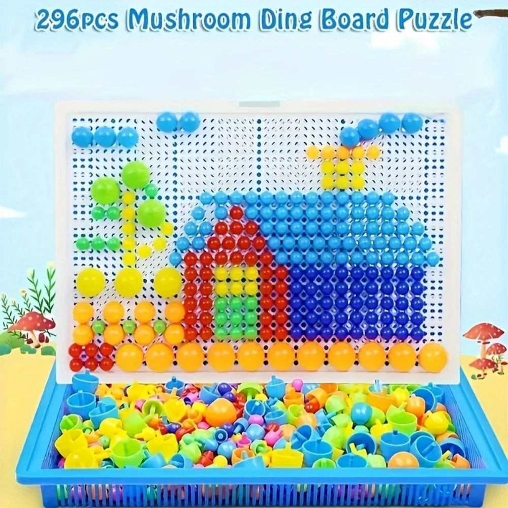 296/592pcs Mushroom Nail Building Blocks Puzzles,Game, Color Cognition Intellectual Educational Toys for Kids 3D Puzzle Game Oasis Select