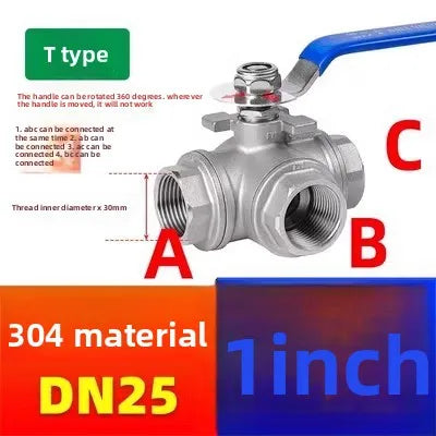 1/4 3/8 1/2 3/4 1" BSP Female 304 Stainless Steel T/L Type 3 Way Ball Valve Full Port For Water Oil Air Gas DN25 DN10 DN15 DN20 Oasis Select DN 25