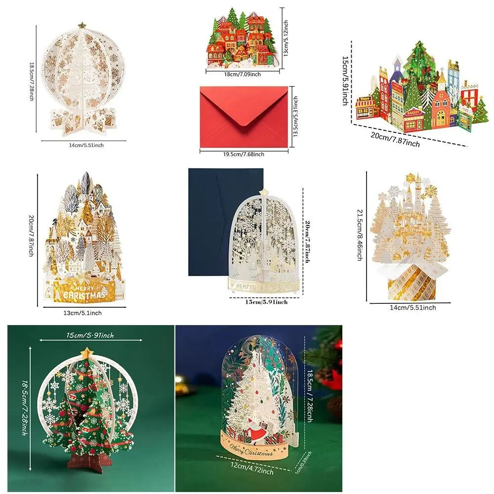 3D Pop-Up Christmas Card with Envelope – Gold Paper Carving