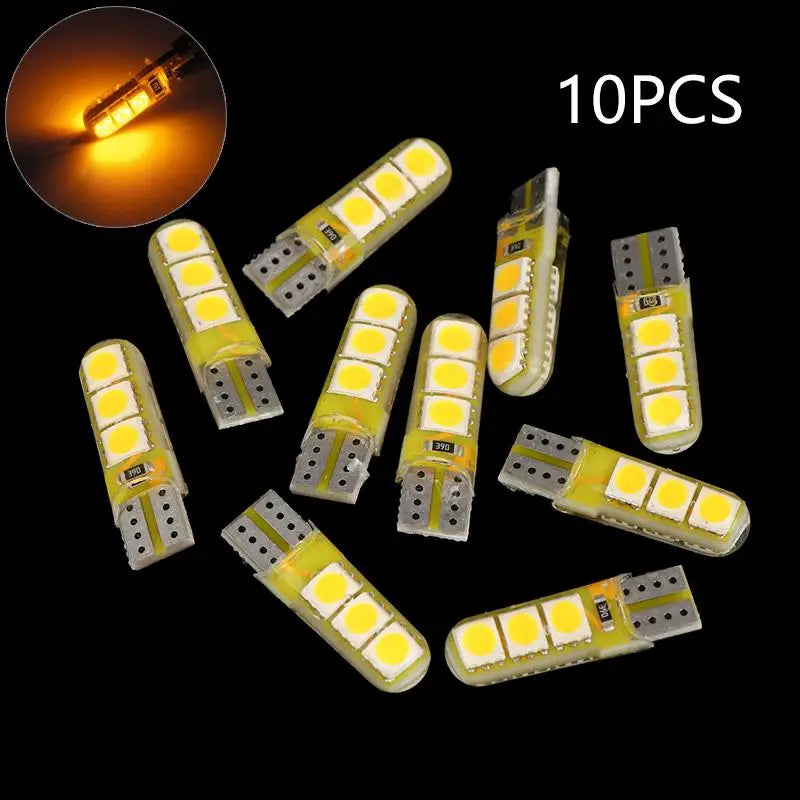 Commercial-Grade LED Bulb in High-Temperature Silicone; Fits W5W T10, 5050, 6SMD and Car Width, Trunk, License Plate Lights. Oasis Select 10PCS Yellow