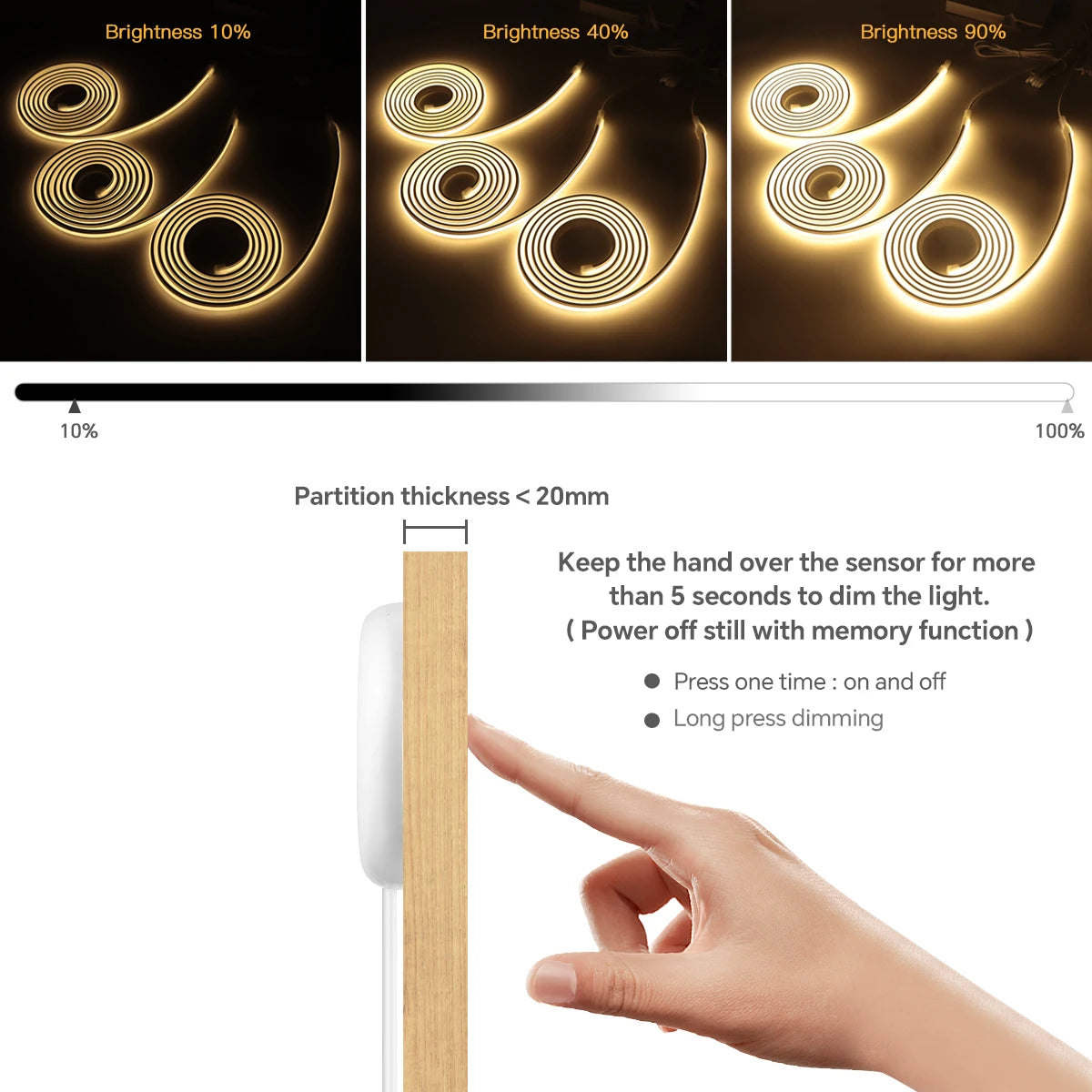 AC100V-240V to 24V Touch Control Swtich Dimmable COB LED Neon Strip Light for Multiple Closet Soundproof Panel Souvenir Cabinet Oasis Select