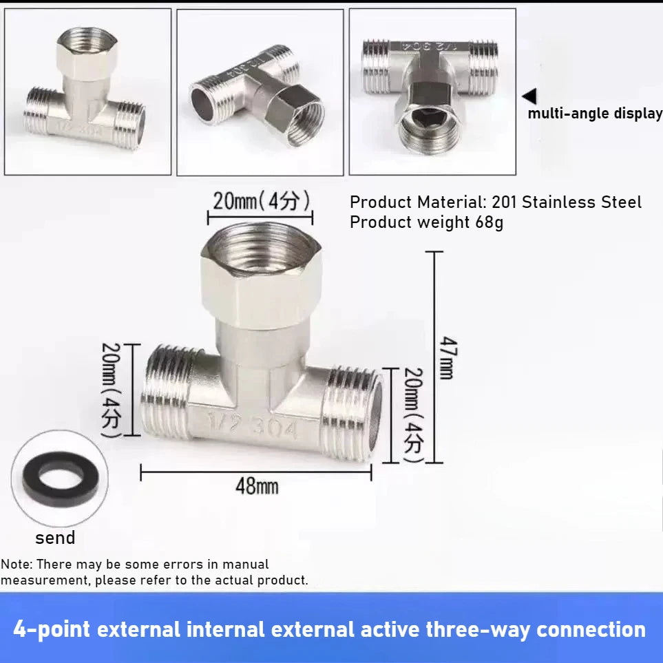 Stainless Steel G1/2 3 Way T-Adapter Bathroom Shower Faucet Water Splitter Toilet Shower Valve Spray Nozzle Converter Oasis Select 4 Out in out active 1pcs