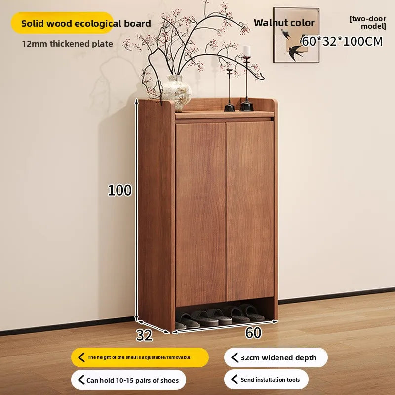 Solid wood shoe cabinet New Chinese-style household large-capacity storage porch cabinet dust-proof shoe rack Oasis Select 2-Walnut 60CM