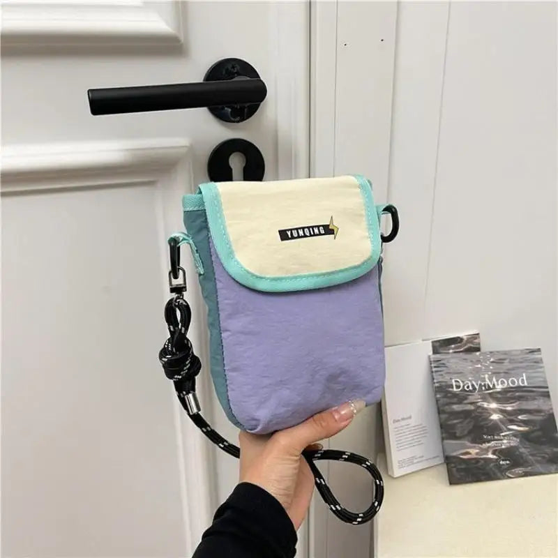 Unisex Color Patch Nylon Crossbody Mini Bag Secure Phone Purse Lightweight Casual Bag for Urban Travel School Oasis Select Purple