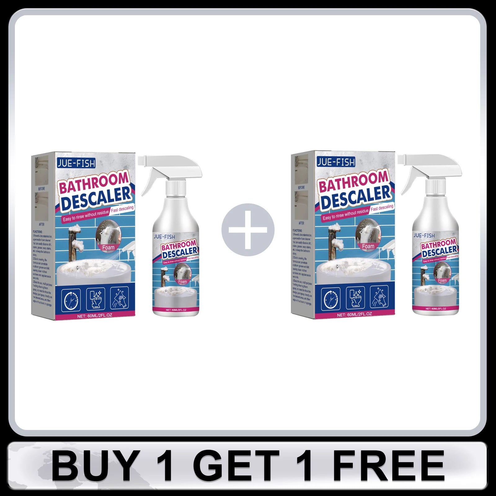 Stubborn Stains Cleaner Quickly Remove Bathroom Foam Cleaner Spray Descaling Cleaning Agent for Glass Wash Basin Stainless Steel Oasis Select Buy 1 Get 1 Free