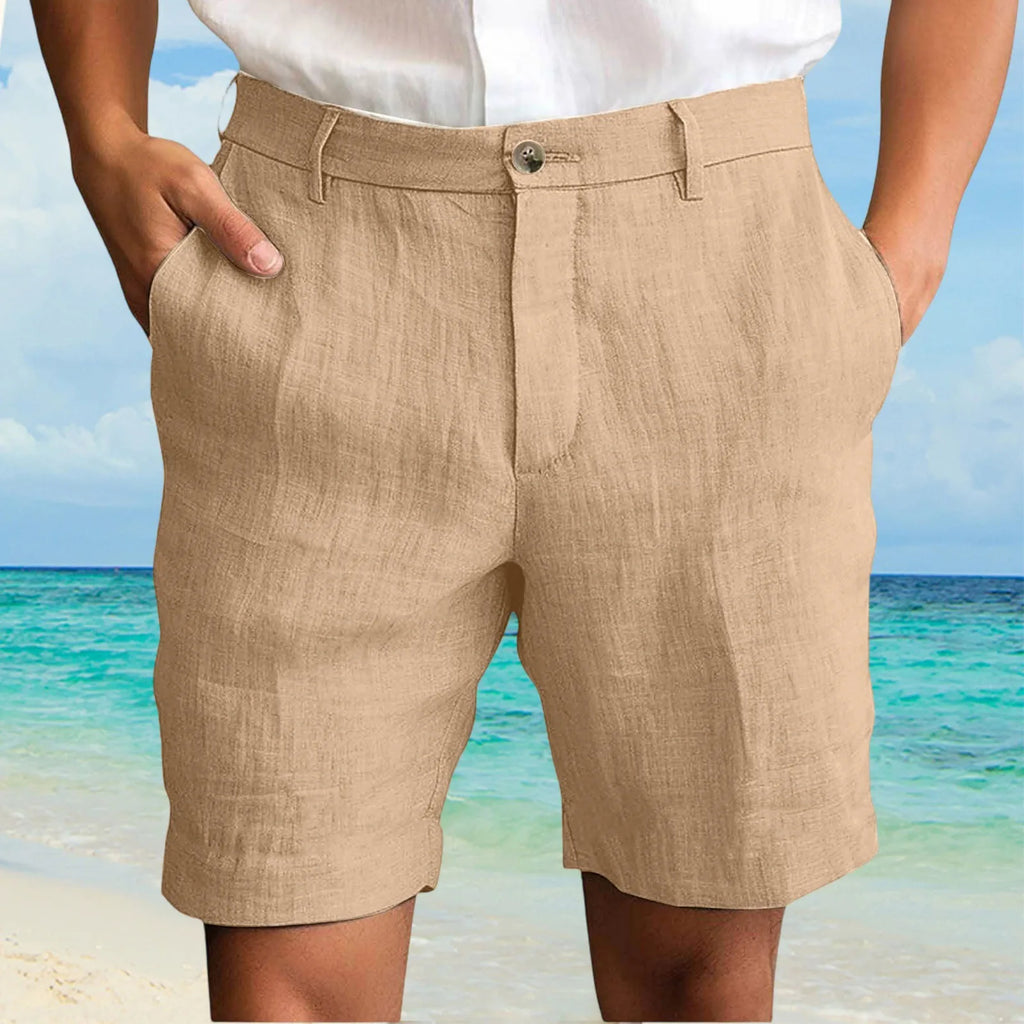 Summer Cotton Linen Shorts for Men Solid Casual Button Pocket Beach Shorts Men's Comfortable Simple Vacation Leiture Pants Oasis Select Khaki XL