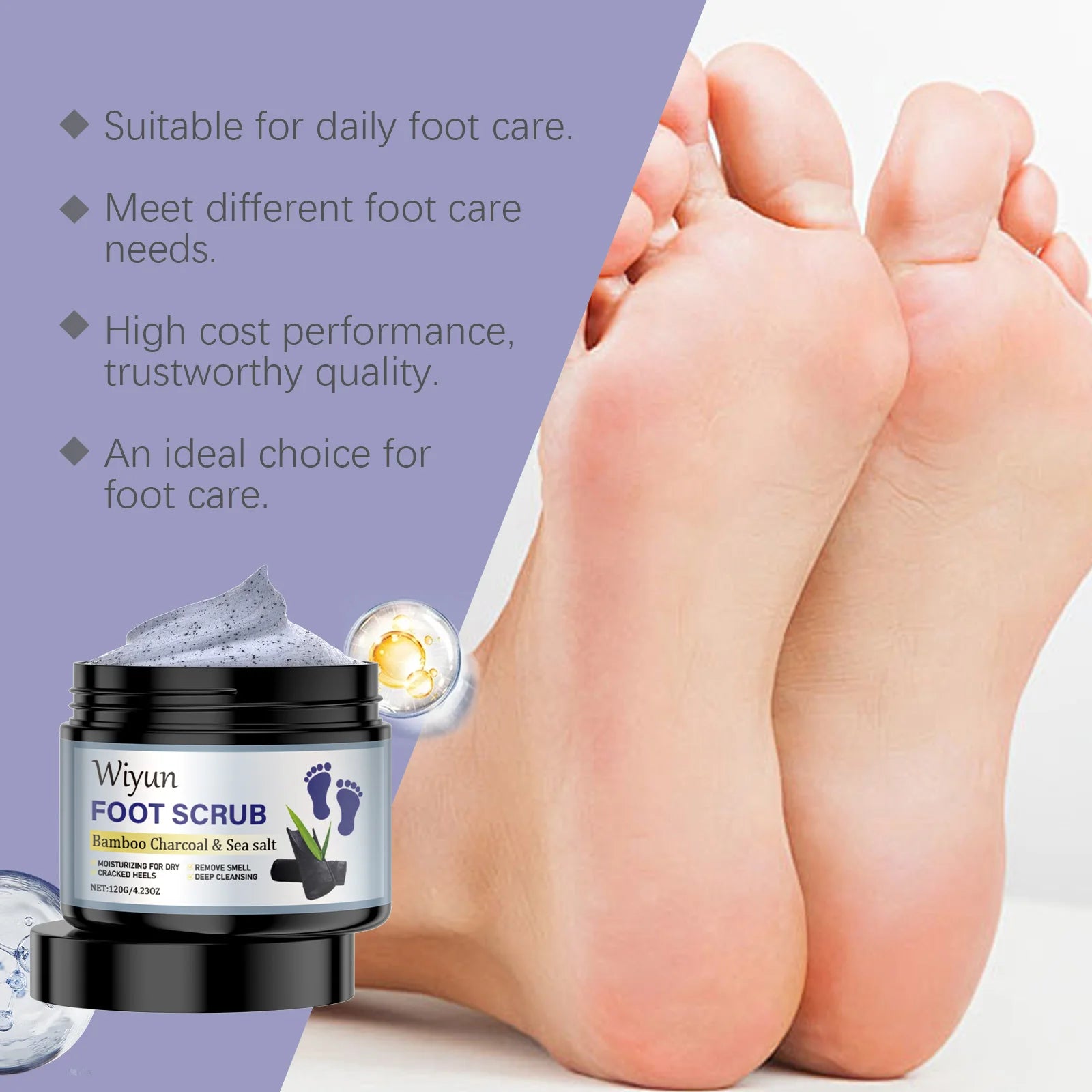 Exfoliating Foot Scrub with Bamboo Charcoal Sea Salt Dead Skin Removal Soften Feet Skin Deep Cleansing Feet Smoothing Care Oasis Select