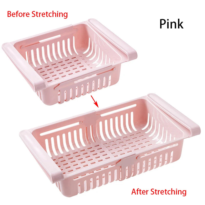 Adjustable Retractable Fridge Storage Rack & Drawer Organizer Fridge Storage Rack Oasis Select 1PC Pink