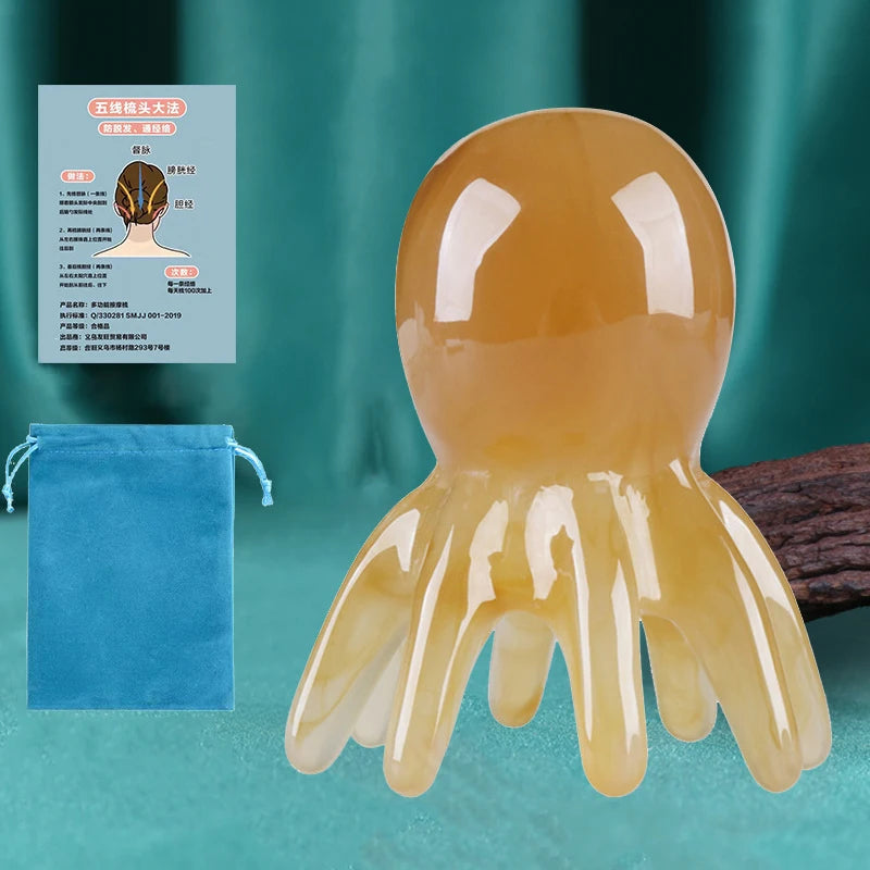 Resin Octopus Massage Comb Head Meridian Scraping Scalp Massage Brush Acupuncture Gua Sha Massage Comb Fatigue Relief Massage Oasis Select Brown 2