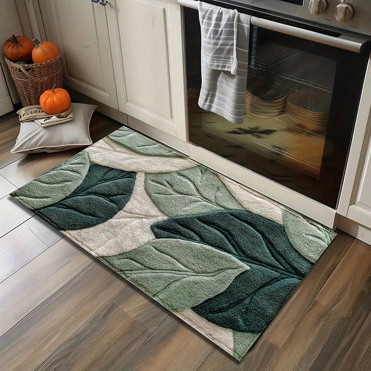 Green Leaf Pattern Plush Rug Ultra-Fine Fiber Bathroom Carpet Anti Slip Quick Drying Bedroom Rug Carpets for Living Room Oasis Select