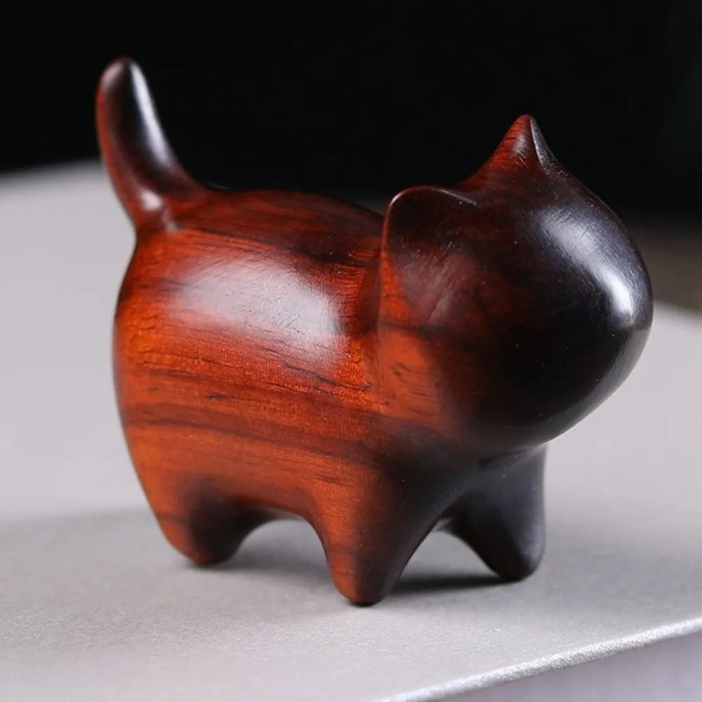Handmade Wooden Cat Figurine with Bell | Natural Wood Decor Wood Cat Figurine Oasis Select Brown No Bell