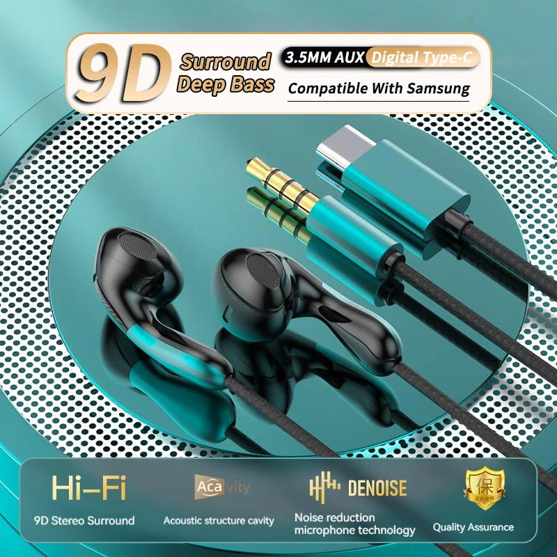 Wired Earphone 3.5mm AUX/Type C HiFi Surround Heavy Bass With MIC In-Ear Game Music Headsets For Samsung Huawei Xiaomi iPad PC Oasis Select