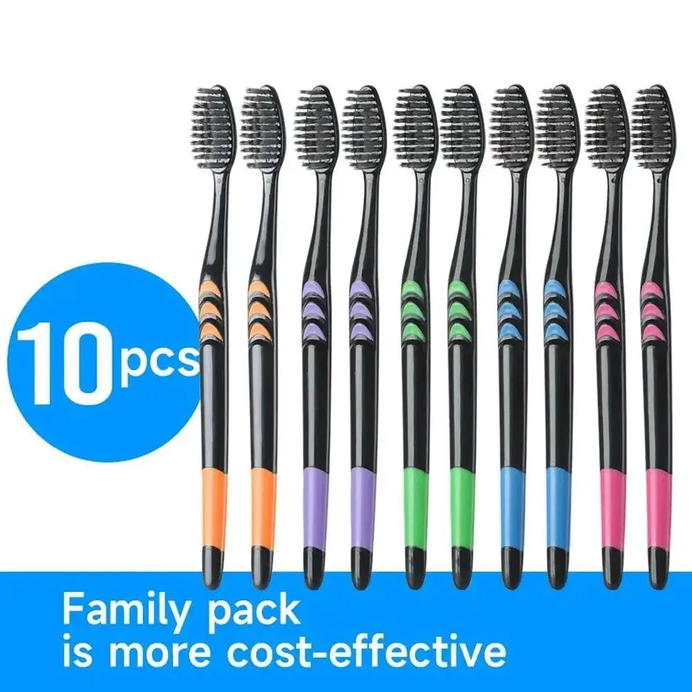 10 Count Soft Toothbrushes for Adults, Black Charcoal Toothbrushes Ultra Soft for Sensitive Gums for Adults [Extra Family Pack] Oasis Select