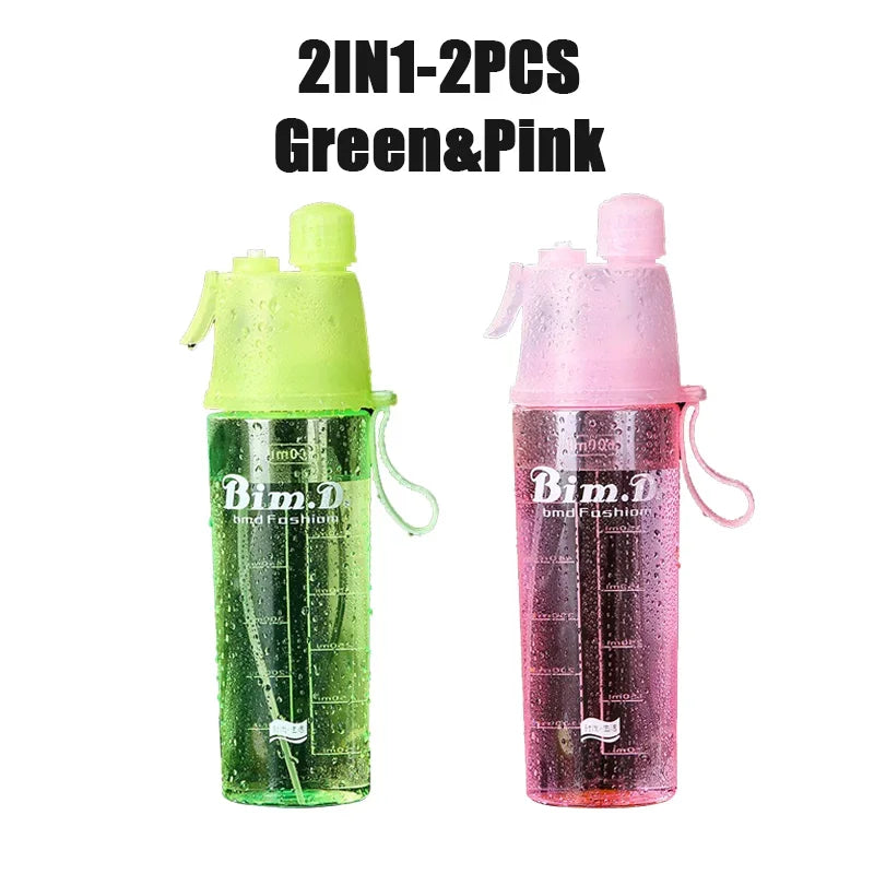 1/2/4PCS Creative Spray Portable Water Bottle Mist Atomizing Bottle for Outdoor Sports Gym Fitness Reusable Leak Proof Drinking Oasis Select 600ML Mix F-2PCS