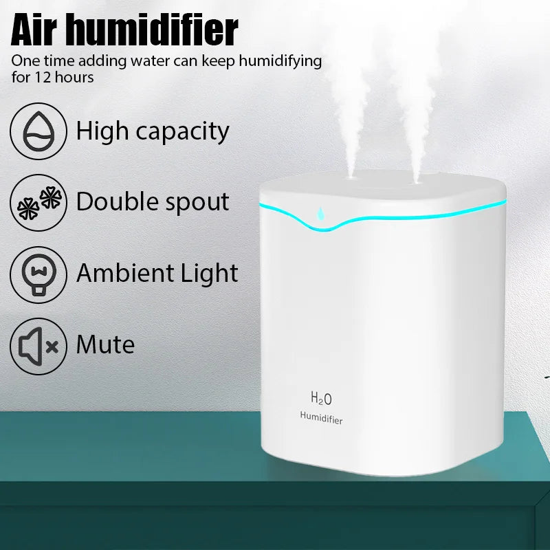 2000ML USB Air Humidifier Double Spray Port Essential Oil Aromatherapy Humificador Cool Mist Maker Fogger Purify for Home Office Oasis Select