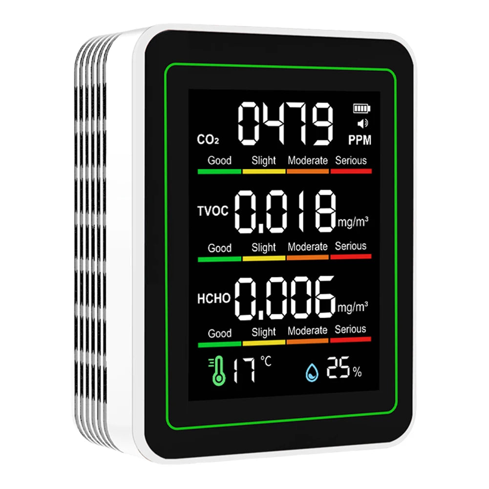 5-in-1 Indoor Air Quality Monitor – CO2, TVOC, HCHO, Temp & Humidity Air Quality Monitor Oasis Select white United States