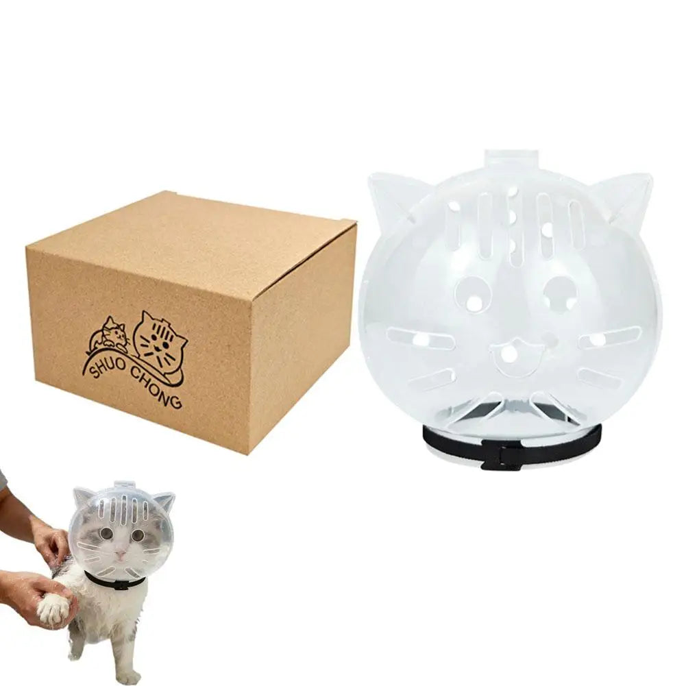Cat Anti-Bite Helmet Breathable Transparent Hood for Grooming Nail Trimming Medical Care Anti-Licking Protective Mask Oasis Select WHITE L