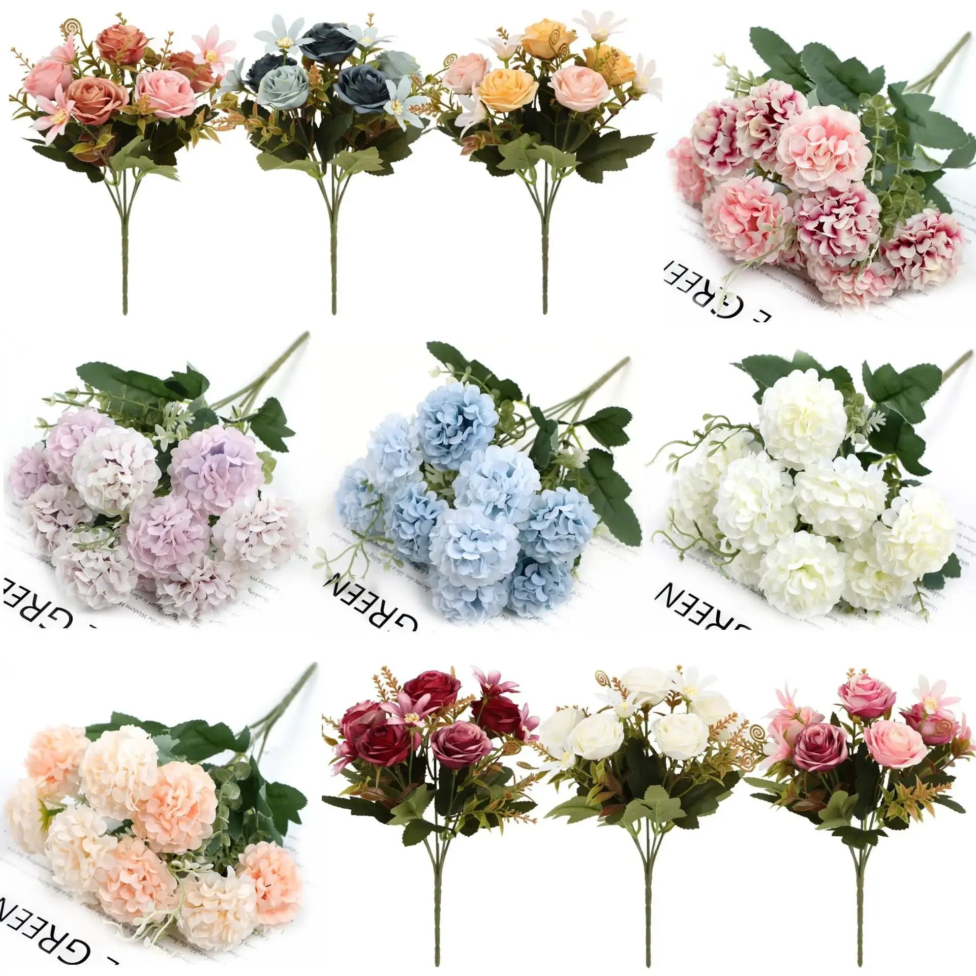 Silk Peony Hydrangea Artificial Flowers for Wedding Bouquet Home Decoration Fake Rose Plants Table Centerpiece Accessory Oasis Select