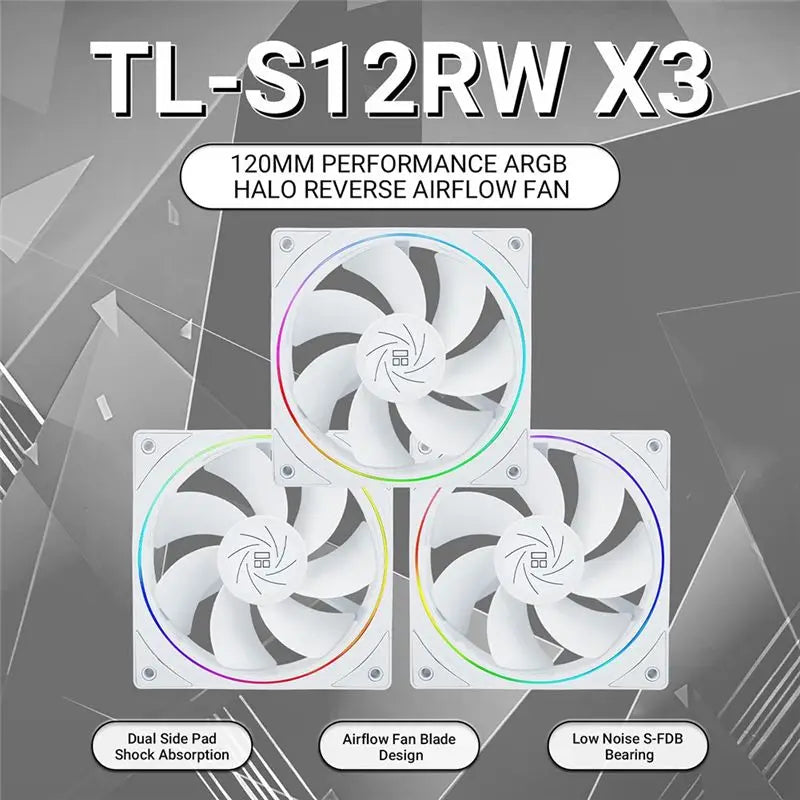 LIKE WISH TL-S12RW X3 CPU Fan 120Mm Reverse Fan Case Cooler Fan Comes With ARGB Lighting,CPU Cooling Fan With 1500RPM Speed Oasis Select