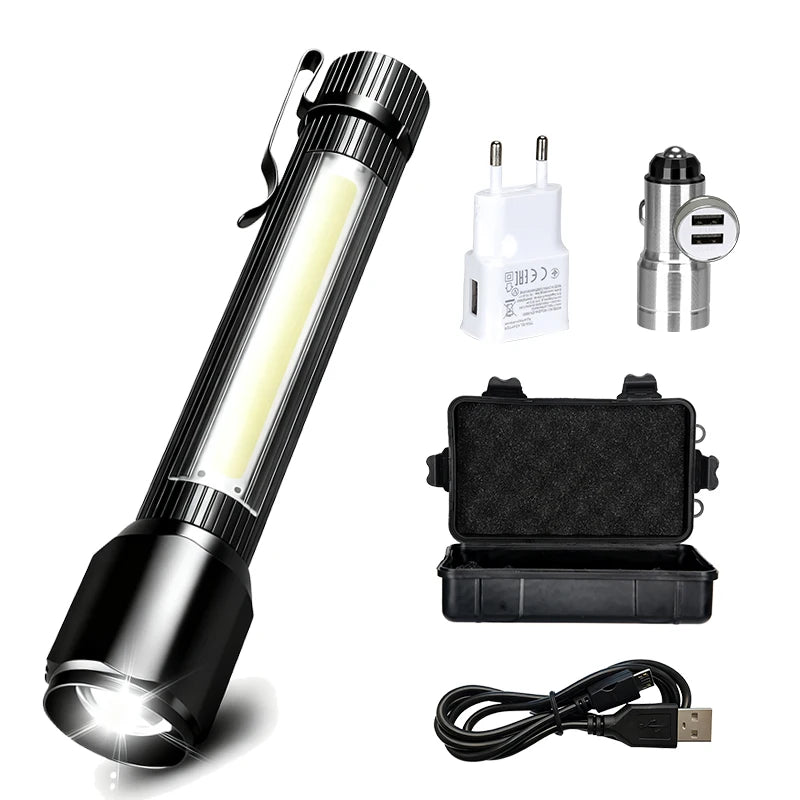 Rechargeable Zoom LED Flashlight Handheld Torch with 3 Modes Waterproof High Power Light Hand Lamp For Working Outdoor Camping Oasis Select Set B ZOOM