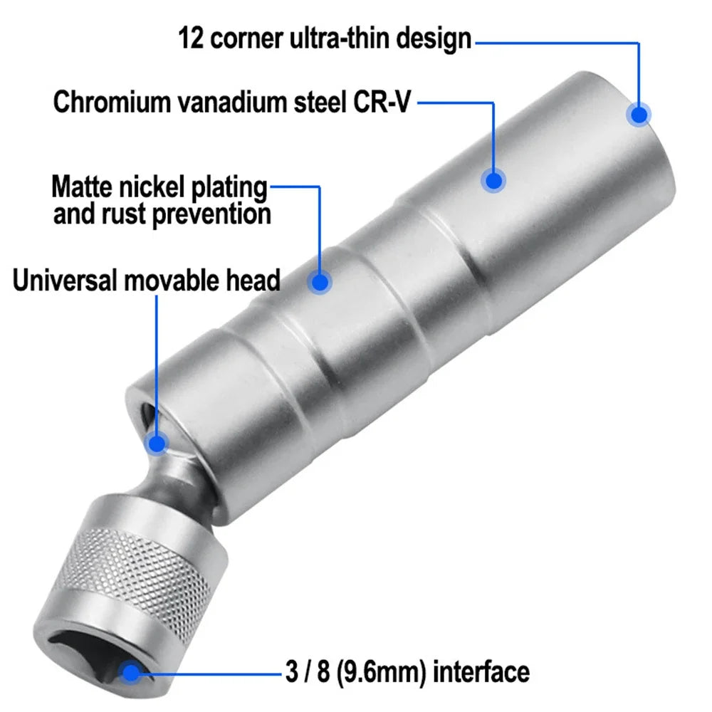 1pc 14/16mm Spark Plug Socket Wrench Adapter Set Universal Joint with Magnetic Flexible Socket Thin Drive Car Repair Tool Oasis Select
