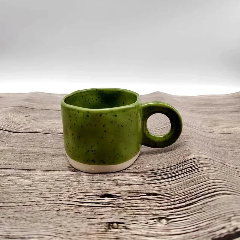 Ceramic Mug Ring Handle Irregular Coffee Modern Print Porcelain Ins Catoon Style Mug Handmade Hot Chocolate Couple Handgrip Cups Oasis Select Green 201-300ml