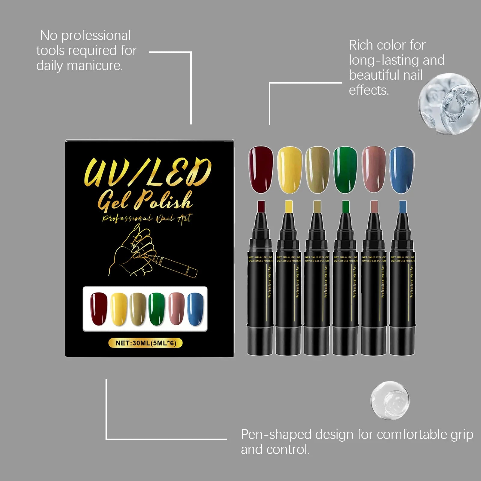 6-Color Nail Art Pen Set – Quick Dry DIY Gel Polish Pens Nail Art Pen Set Oasis Select