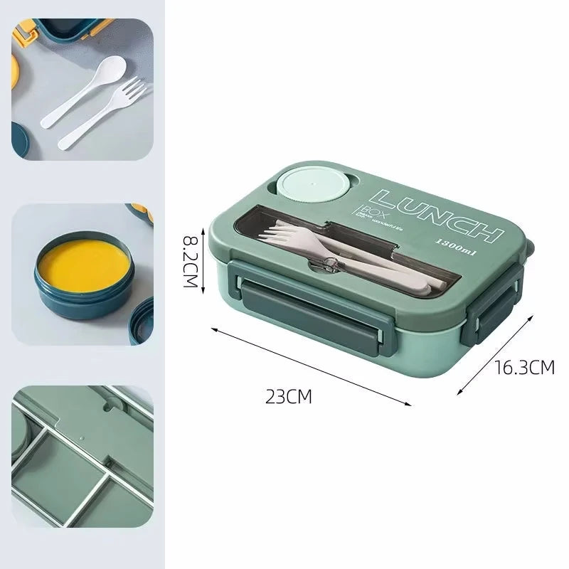 Student Lunch Box Double-layer Portable Compartment with Lids Leak-Proof Microwave Food Storage Carrying Handle Bento Boxes Oasis Select Green 1300ml