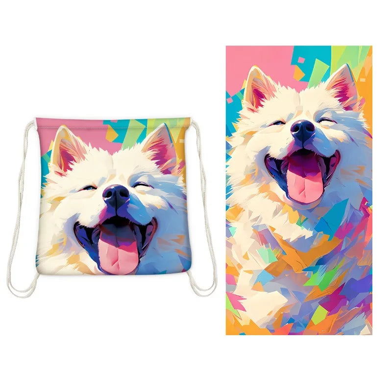 2-in-1 Multifunctional Foldable Beach Towel Printed Bath Towel Integrated Beach Towel Bag for Storage Oasis Select
