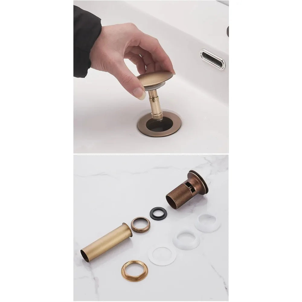 Brass Modern Round Bottle P trap 1 1/4, Sink Drain Pipe P trap Kit Antique with Pop up Drain Oasis Select