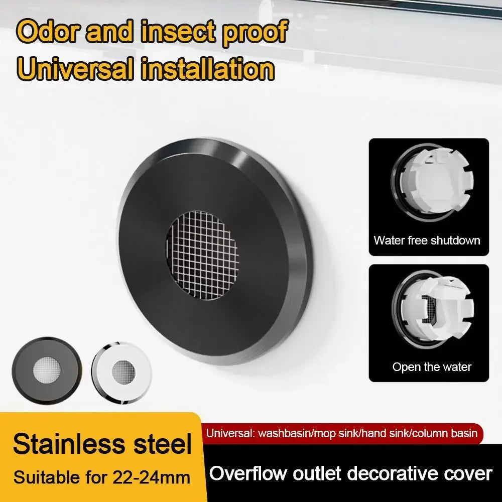 Portable Stainless Steel Sink Overflow Covers Round Replacement Sink Hole Cover Tub Drain Stopper Kitchen Bathroom Supplies Oasis Select