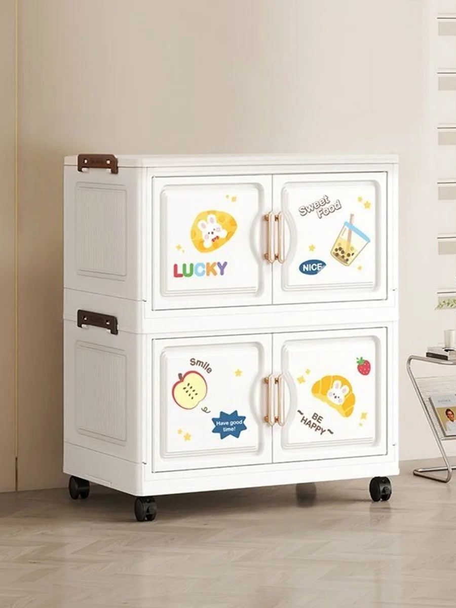 18.9 Inch Cartoon Foldable Storage Box,1-6 Tier Heavy-Duty Rolling Organizer,2 Colors for Bedroom/Living Room/Kitchen/Study Oasis Select